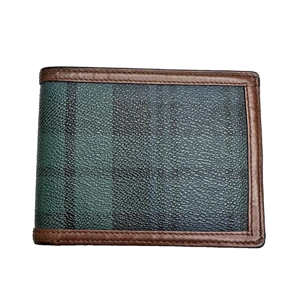Ralph Lauren Polo Bifold Wallet Hunter Plaid Brown Leather Coin Pocket 90s